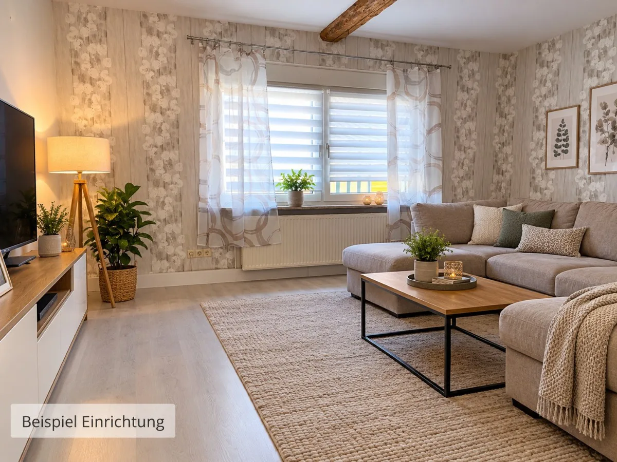 Das Wohnzimmer mit beispielhafter Einrichtung