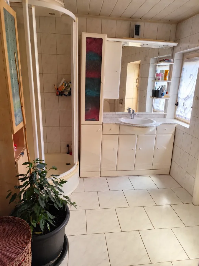 Das Bad mit Dusche im Erdgeschoss