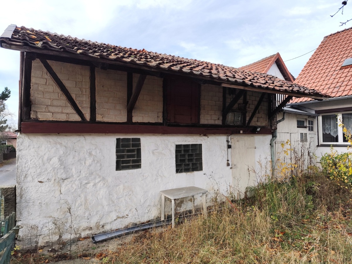 Das Nebengelass, kleine Garage und Holz-Schuppen/Werkstatt