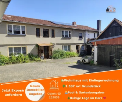 +RESERVIERT+NATUR, RUHE & FREIRAUM – Wohnhaus mit Einliegerwohnung, Gartenhaus &Pool im Südharz, 06536 Südharz, Zweifamilienhaus