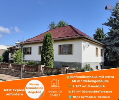 Einfamilienhaus mit 60 m² Nebengebäude, Pool, Garage und 1.167 m² Grundstück in Bad Frankenhausen, 06567 Bad Frankenhausen/Kyffhäuser, Einfamilienhaus