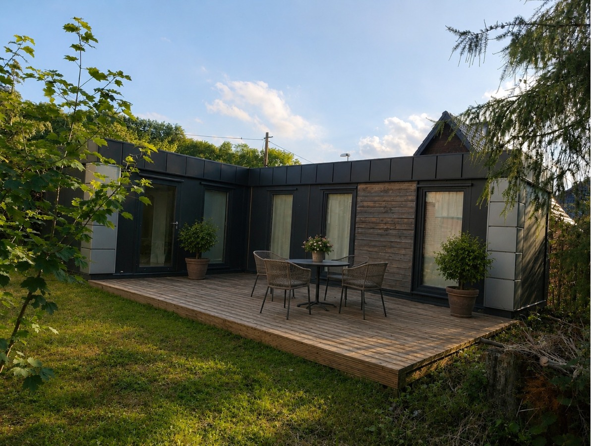 Tinyhouse mit großer Holz-Terrasse